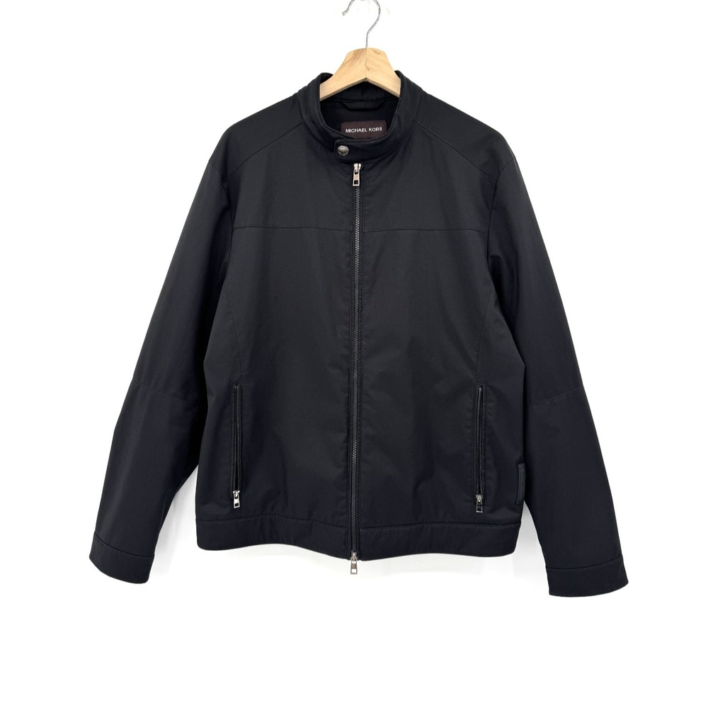 Michael Kors Men's Black Full Zip Bomber Jacket Size Large Minimalist - Picture 2 of 11